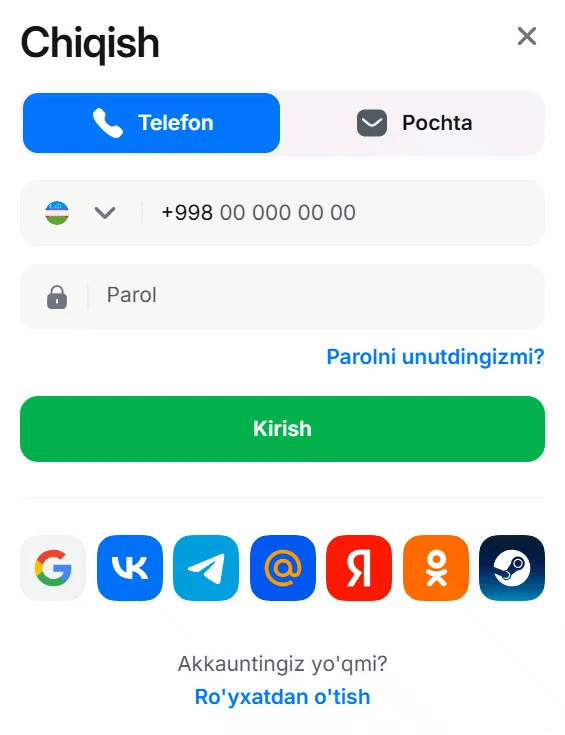 1win hisobga kirish (Login)