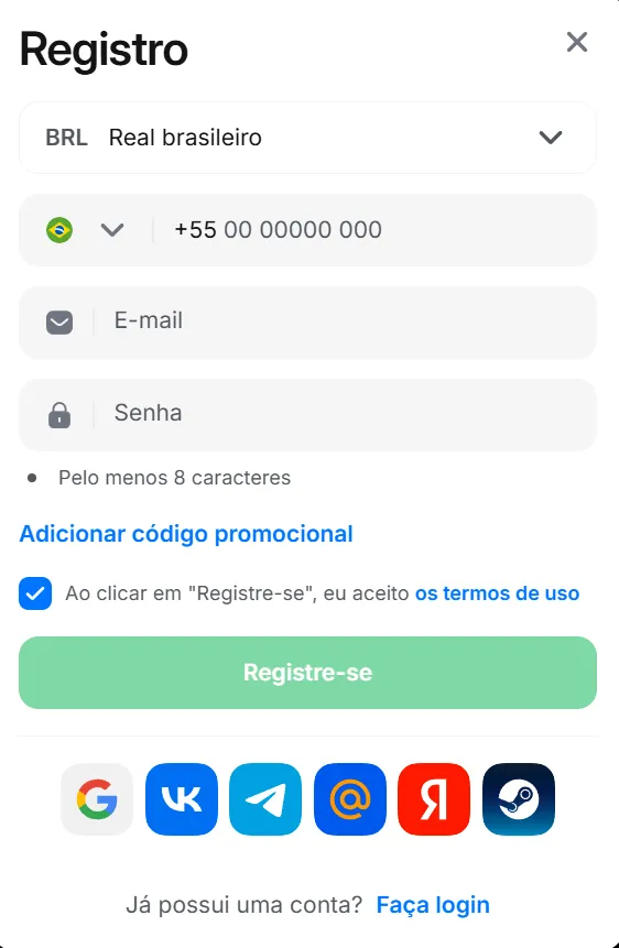 Interface da conta 1win