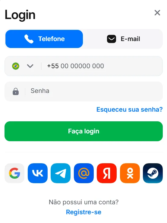 Interface da conta 1win