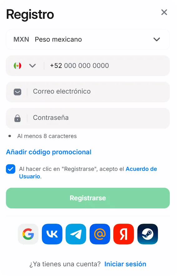 Interfaz de la cuenta 1win